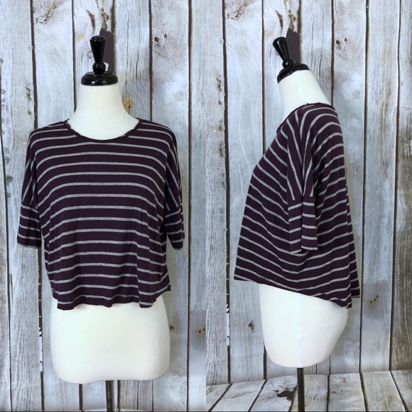 Wilfred Tops - Wilfred Aritzia Oversized Purple Stripe Crop Tee